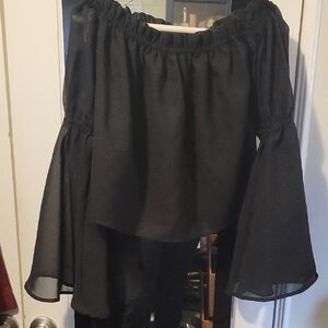 Flowy Black Off-Shoulder Bell Sleeve Top